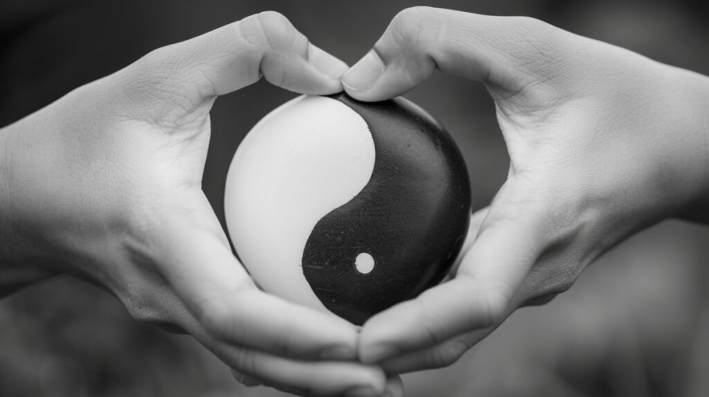 Symbol des Yin Yang, das die Bedeutung von Liebe und Harmonie darstellt